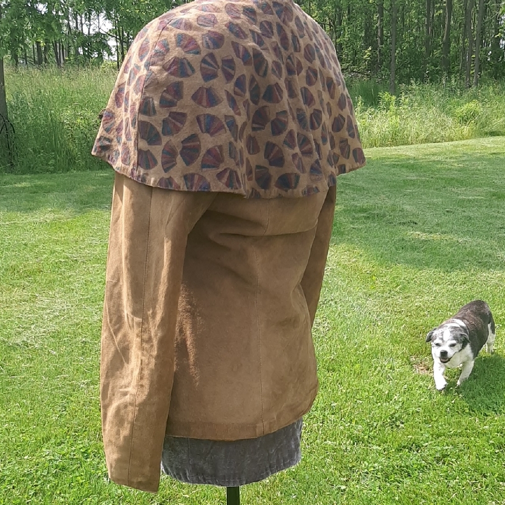 80's🤎DANIER🤎SUEDE Military Green Jacket with Attached Hand Painted Caplet SZ S - Picture 5 of 16
